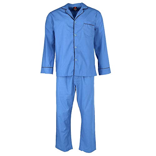 Hanes Men's Broadcloth Long Sleeve Pajama Set, Small, Blue