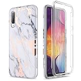SURITCH Case for Galaxy A50, [Built-in Screen Protector] Rose Gold Marble Soft Shell Shockproof Rugged Full-Body Hybrid Bumper Cover for Samsung Galaxy A50 (Gold Marble)