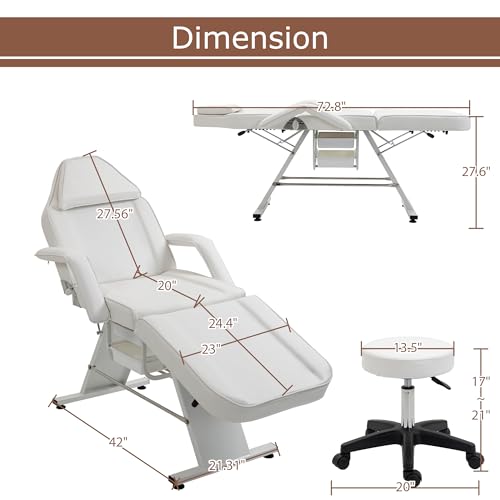 Massage-Salon-Tattoo-Chair-with-Two-Trays-and-Hydraulic-Stool-Esthetician-Bed-Adjustable-3-Section-Facial-Table-Barber-Spa-Beauty-Equipment-White