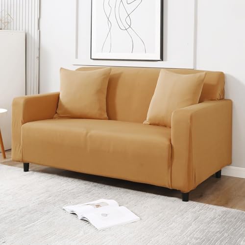 Image of HOKIPO Elastic Stretchable Sofa Cover 2 Seater, Sand Brown (NEW2-AR-4278-E5)