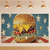 Fondo de hamburguesa de arte pop, fondo de fotografía de fiesta de estilo retro americano, decoración de cabina de fotos para interiores y exteriores, 71 x 43 pulgadas