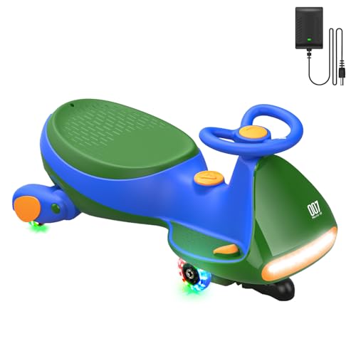 FanttikRide N7 Pro Electric Wiggle Car with Pedal, Rechargeable Battery, CyberWiggle, 2 in 1 Swing Car, 2 Speed, Anti-Rollover, Flashing Wheels, Bluetooth, for Ages 3 and Up, 150 Lbs, Green