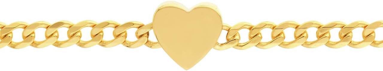 JEWELHEART 14K Solid Gold Heart Bracelet - Minimalist Cuban Link Chain Bracelet For Women - Dainty Real Gold Tiny Heart Charm Bracelet Adjustable From 6.25" Up To 7.25"