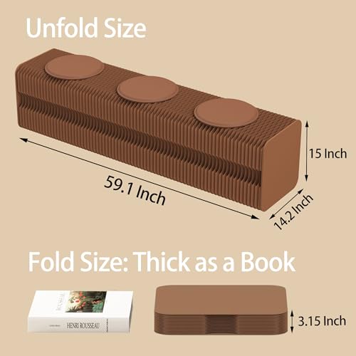 Image of Kraft Paper Rectangle Ottoman - Folding Bench Rest for Bedroom & Entryway, Collapsible Stool with Pad, Portable Stool & Square Ottoman for Living Room Decor, Space-Saving Footrest, Brown, 3 Seats