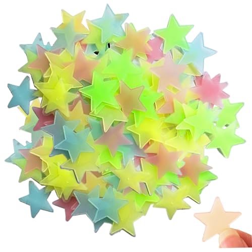 100 st stjärnor som lyser i mörkret, fluorescerande nattlysande plast 3D-stjärnklistermärken, slät giftfri självlysande klistermärken för vägg tak sovrum dekor gåvor, blandade färger.