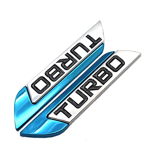 Image of Pair Turbo Emblem Decals, Blue 3D Turbo Logo Metal Car Auto SUV Body Side Fender Rear Trunk Emblem Badge