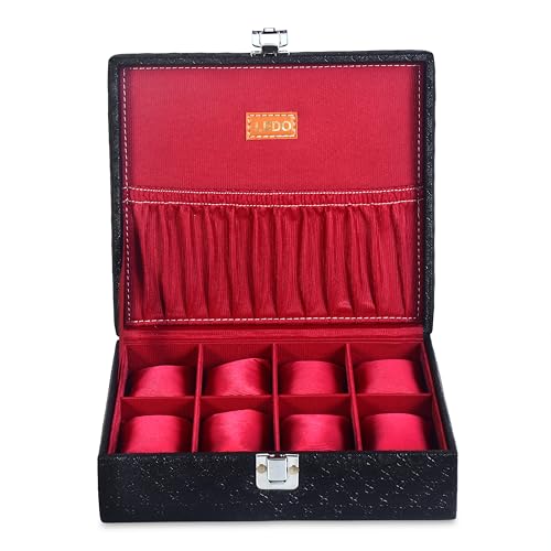 Image of LEDO Men's and Women's Watch Box Holder Organizer Case In 8 Slots of watches In Black Color with Cherry Velvet Pack of 2