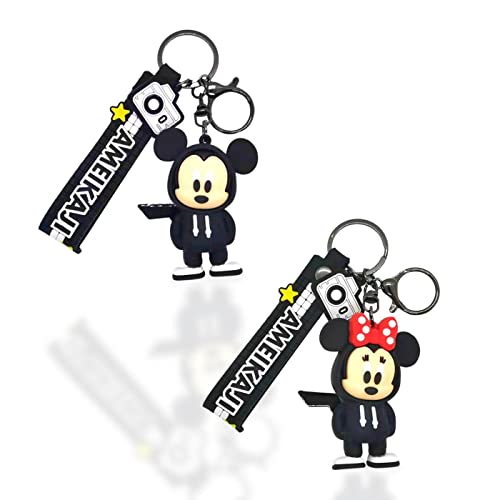 Vicyol S&D 2ud Llaveros de Dibujos Animados. Minnie y Mickey. Llaveros de Animales 3D en Silicona y ABS con Correa y Mosquetón de Metal. Juguete de Serie de Dibujos Animados (2 Piezas) Cover