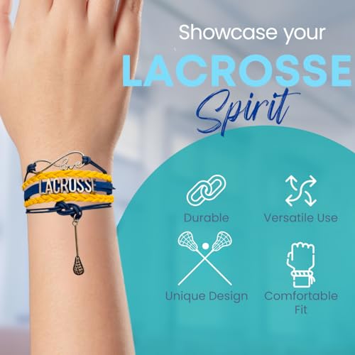 Image of SportyBella Lacrosse Bracelets For Girls - Adjustable Charm Bracelet w /Infinity Symbol & Silver Lacrosse Stick Charm. Friendship Bracelet Gifts for Players, Teams & Coaches
