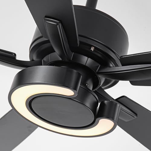Image of 52 Inch Black Ceiling Fans with Lights and Remote - Creative Modern Ceiling Fan for Bedroom Living Room with 3CCT, 6 Speeds, Quiet, Dual-Sided Reversible 5 Blades Indoor Outdoor Chandelier Fan