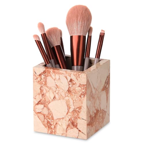Natural Marble Toothbrush Holder for Bathroom Countertop (8.5x8.5x10cm) - Multifunctional