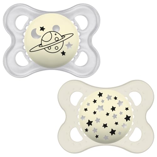 MAM Original Soother 0+ Months (Pack of 2), Baby Soother Made from Sustainable Material, SkinSoft Silicone Teat, with MAM Soother Case, (Color and Designs May Vary)