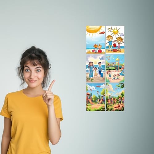 Image of SiddArtify Happy Kids Summer Vacation - Playground Art Prints Set - Set of 2-4x6 Inch - Board (Pack of 6) - Sticker (Pack of 6) Wall Room Decoration art Poster Prints