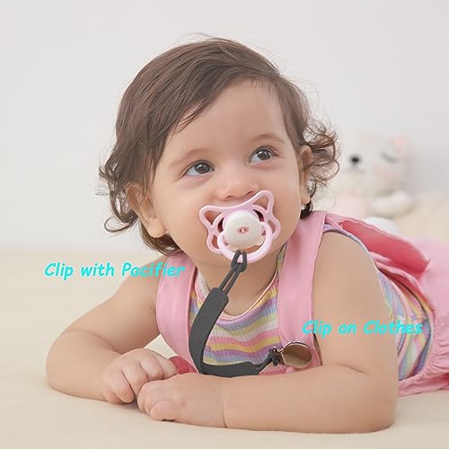 Silicone Pacifier Clip, Seposeve Pack of 3 Baby Pacifier Teether Clip with 4 Texture, Soft Flexible Silicone Pacifier Leashes & Cases for Boy and Girl, Keeps Pacifier Clean, Black Grey White