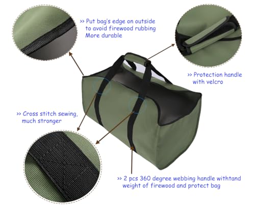BEISUOSI Firewood Log Carrier Tote Bag,Canvas Firewood Holder,Extra Large Durable Wood Stoves,Firewood,Logs, Camping,Landscaping - Image 3