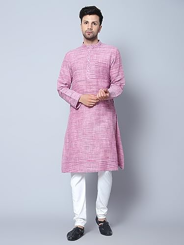 Image of LATEST CHIKAN Men's Cotton Regular Textured Long Kurta Full Sleeves - Casual Ethnic Wear