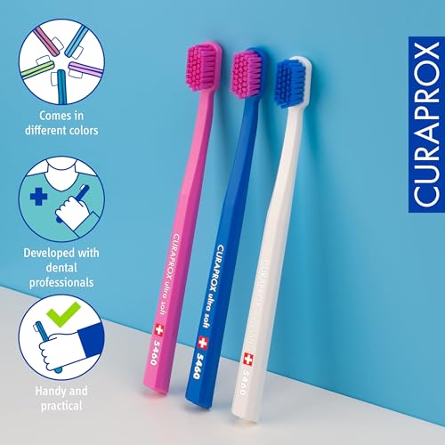 Curaprox CS 5460 Ultraweiche Zahnbürste | Zufällige Farbe | Zahnfleisch- und Zahnpflege für Erwachsene | Ultraweiche Curen®-Borsten | 3er Pack | Hergestellt in der Schweiz