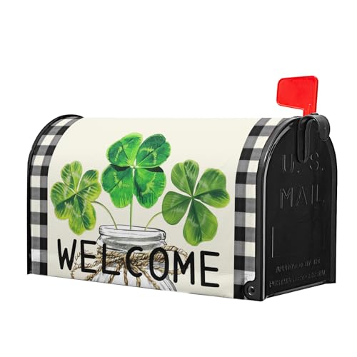 Image of Kawani Happy St. Patrick's Day Leaf Mailbox Covers Magnetic Shamrock Green Mailbox Cover Standard Size 18 X 21 Inch Spring Clovers Holiday Wrap Post Letter Box Decorative for Outdoor Home Garden Yard