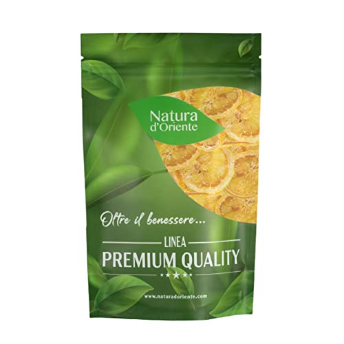 NATURA D’ORIENTE Limone a fette Essiccato 250g – Fette di Limone con Succo di Mela – Senza Conservanti né Coloranti – Snack Naturale, per Cocktail, Cucina e Decorazioni