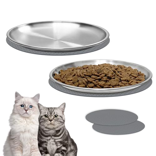 Cat Bowls Whisker Friendly, 2 pcs Cat Food Bowl with Non-Slip Pla...