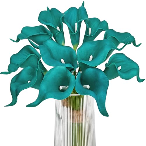 Letjolt Artificial Calla Lily Flowers 12Pcs Teal Blue