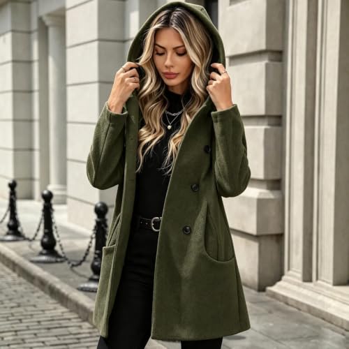 Lainyong Womens Coats with Hood Winter Plus Size Wool Jackets with Pockets - image 7