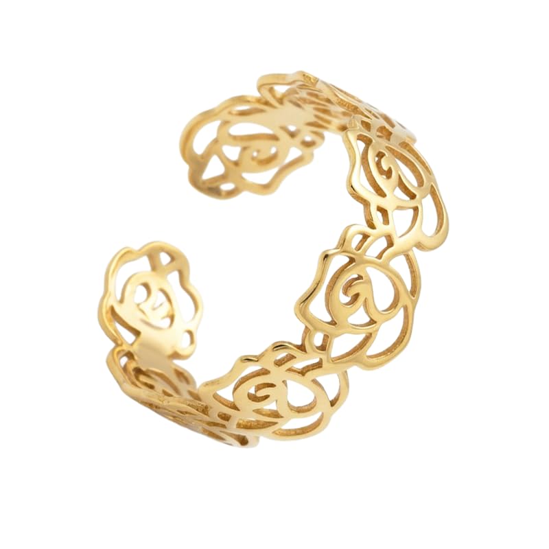 Anillo – Oro de 18 quilates – 1,75 gr – Fila de rosas caladas – Valor refugio – Idea de regalo – Sello 750 – Certificado de autenticidad – Salia Gold Paris