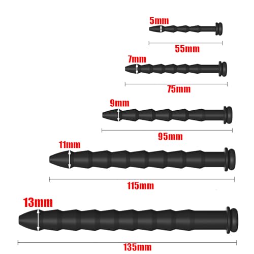Sadodo 5 Teiliges 5/7/9/11/13 mm Silikon Dilatator Harnröhren Hohl Set,(55-135mm) Dilatatoren Katheter Massagegerät für Männer,Dilatoren Masturbato,Prostata Stimulation Massage,Penis Plug Sexspielzeug