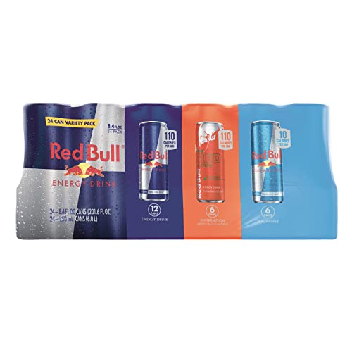 Image of Red Bull Energy Drink Variety Pack, Original, Sugar Free & Watermelon, with 80mg Caffeine plus Taurine & B Vitamins, 8.4 Fl Oz, Pack of 24 Cans
