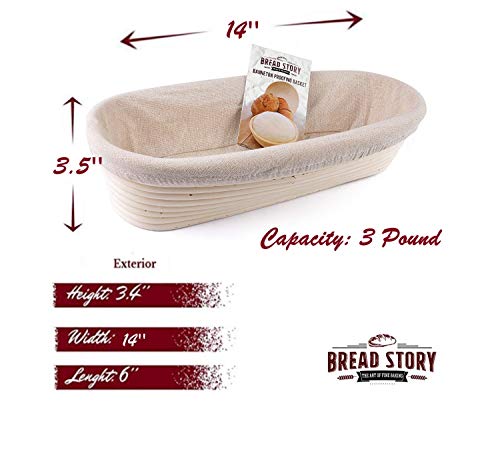 (14X6 Inch) Oval Proofing Basket Set By Bread Story Oval Banneton Brotform Handmade Unbleached Natural Cane Bread Baking Kit With Cloth Liner - Course Discount Coupon #TOP2