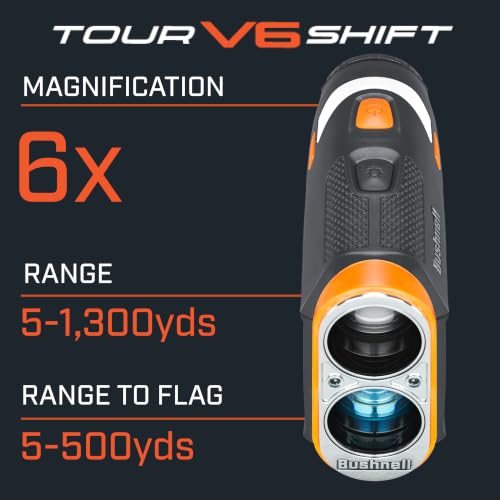 Image of Bushnell Golf Tour V6 Shift Laser Rangefinder with Slope Compensation, 1300-Yard Range, Flag Lock Vibration, Magnetic Cart Mount, 6X Magnification, Waterproof - Tournament Legal
