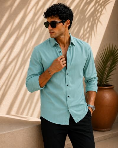 Image of Zilcon Men's Solid Coffee Brown Casual Cotton Blend Shirt