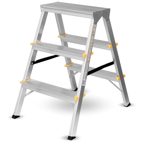 Trittleiter 3 Stufen Klapptritt Aluleiter, beidseitig begehbar 150 kg...