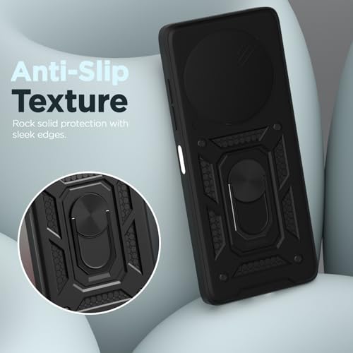 Image of Pikkme Back Cover for Realme 13 Plus 5G / Realme P1 Speed 5G | D10 Tough Armor | 360 Protection Case | Sliding Camera Shield Cover & Ring Holder Stand Bumper Case (Black)