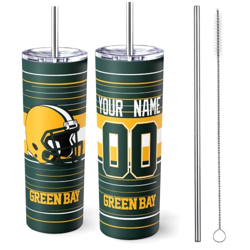 Image of Green Bay Tumbler 20oz Travel Mug Custom Name and Number Gifts