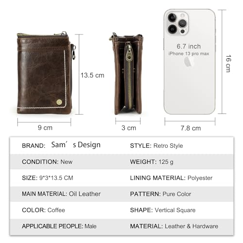 Image of Sam's Design Trifold Wallet for Men, Top Layer Genuine Leather RFID Anti-Theft, Card Fraud Prevention for Men's Wallet with Airtag Tracker Card and Cash Holder for Outdoors, Professionals