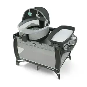 Graco Pack n Play Travel Dome DLX Playard, Astin with Portable Bassinet and Integrated Storage Organizer