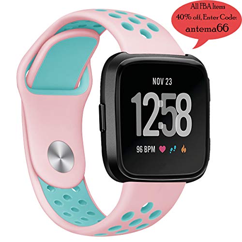 Antemart for Fitbit Versa Bands, Replacement Silicone Sport Band Bracelet Strap with Ventilation Holes for 2018 Fitbit Versa Smart Watch,Design for Women Men Boys Girls
