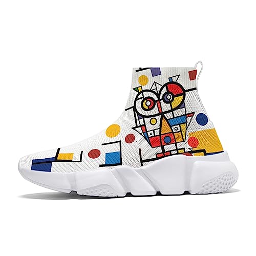 Hetios Men's Sock Shoes Mondrian Style Knit Slip On Sneakers Athletic Casual Graffiti Painted Shoes4