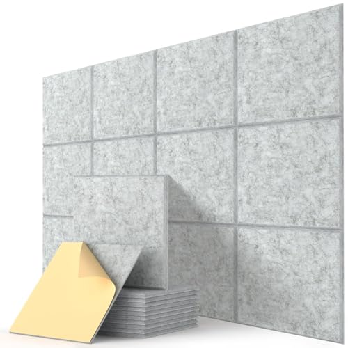 Image of Square Acoustic Wall Panels, Sound Absorbing Panels for Walls, Ceiling, Doors, 12 Pack 12 inchx12 inchx0.5 inch Self Adhesive Decorative Grey Acoustic Tiles for Recording Studio, Office, Room, Home