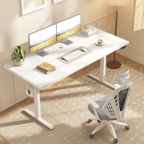 Image of Agilestic Electric Standing Desk, 40 x 24 Inches Height Adjustable Desk, Sit Stand up Desk for Work Office Home, Splice Board, White