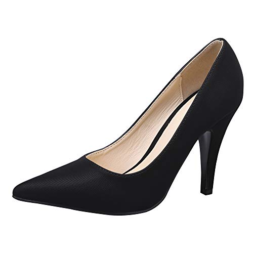 JiaLuoWei Pumps for Women, 3.9 Inch High Heel Lady Sexy Pumps Stilettos Pointy Toe Slip On Pumps Office Elgant Shoes (Black, 7)