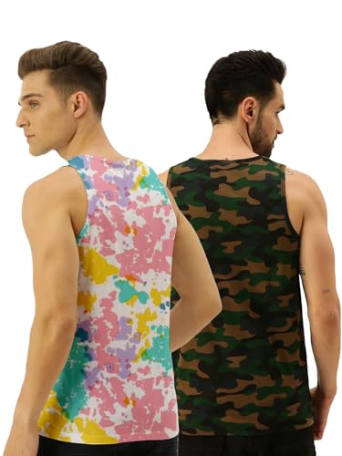 Image of Veirdo Pure Cotton Sleeveless Vest Combo for Men & Boys (Scoop Neck, Regular Fit, Multicolor, Printed, Suitable for Gym, Beach, Casual & Sports) (Pack of 2)