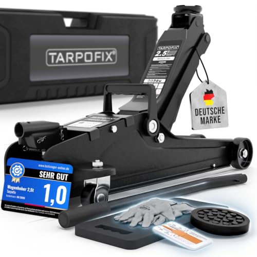 Tarpofix® Hydraulischer Wagenheber 2,5t flach mit Koffer, 85–380 mm Hubhöhe