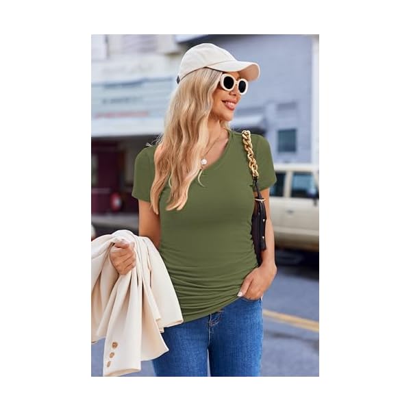Ekouaer Maternity Shirts V Neck Short Sleeve Side Ruched Tops Tunic Casual Pregnancy Clothes S-XXL - Image 5