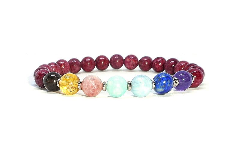 Bracelet pierres chakras rhodonite 8mm perles naturelles stretch pour homme et femme