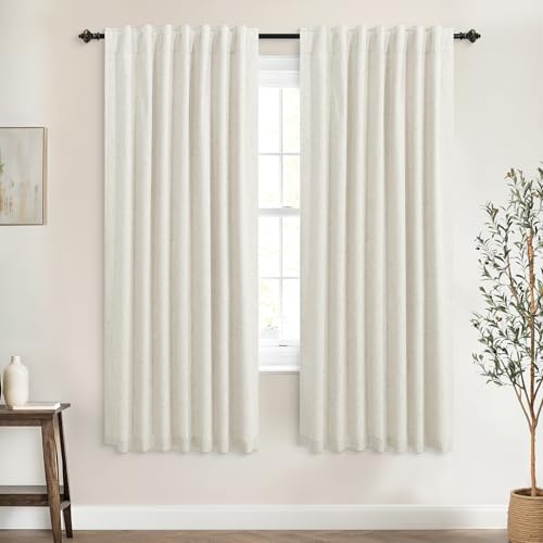 Image of KOUFALL Cream Blackout Curtains 63 Inch Long Black Out Linen Curtains for Bedroom Living Room 63 Inch Length