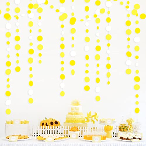 46Ft Yellow White Circle Dots Garland Party Decorations Hanging Paper Polka Dot Streamer for Birthday Bachelorette Engagement Wedding Baby Bridal Shower Anniversary Holiday Home Kids Room Nursery