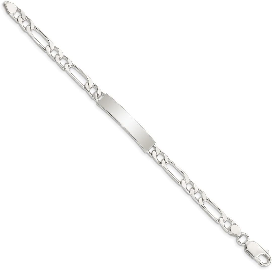 JewelryWeb 925 Sterling Silver Polished Engraveable Figaro ID Bracelet Lobster Claw 6mm Wide Identification Bracelet for Women