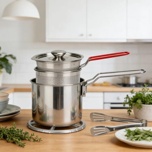 Friteuse à Poser - Set de 7 Pièces Portable en Acier Inoxydable | Friteuse 1,2 Litres avec Panier - Pour Cuisiner Poisson et Poulet en Cuisine Camping Pique-Nique Fêtes – Image 3